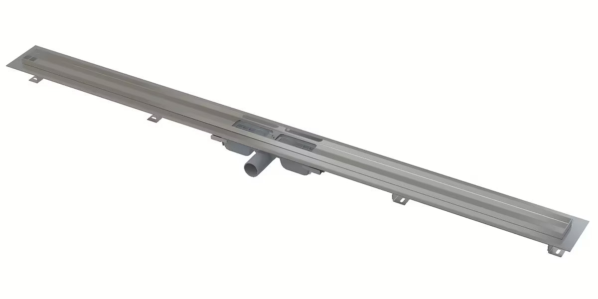Odpływ liniowy ze stali nierdzewnej odpływ liniowy Alca APZ101 pro do prysznica bez brodzika, długość rusztu 145 cm.