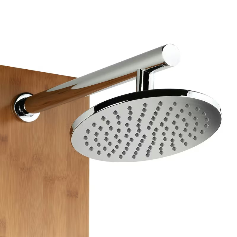 Panel prysznicowy z hydromasażem Anima Bamboo Shower z bambusa z deszczownicą, słuchawką prysznicową i dyszami masującymi.