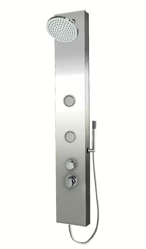 Panel prysznicowy Anima Primeshower z baterią jednouchwytową, deszczownicą, słuchawką prysznicową i dyszami masującymi.