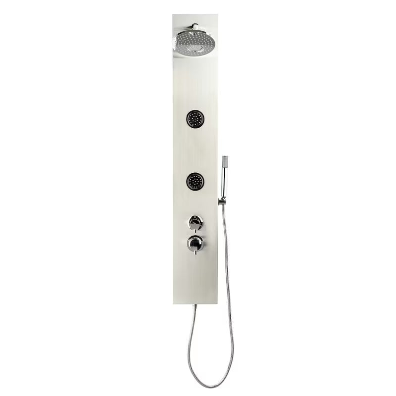Panel prysznicowy Anima Primeshower z baterią jednouchwytową, deszczownicą, słuchawką prysznicową i dyszami masującymi.