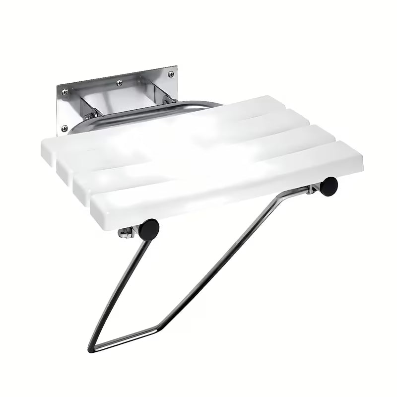 Ścienne składane siedzisko prysznicowe Bemeta Help program ze stali nierdzewnej z nogą podporową i połyskiem.