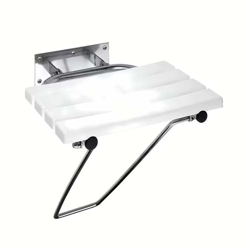 Ścienne składane siedzisko prysznicowe Bemeta Help program w wykończeniu ze stali nierdzewnej z nogą podporową