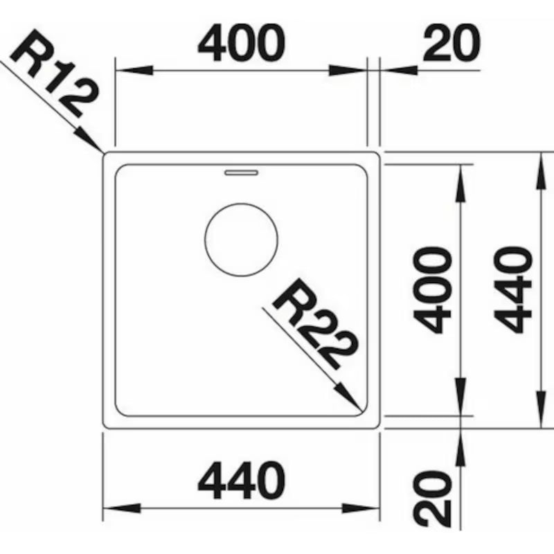 Stalowy nierdzewny zlewozmywak kuchenny zlewozmywak jednokomorowy Blanco Andano 44x44 cm w wykończeniu jedwabisty połysk