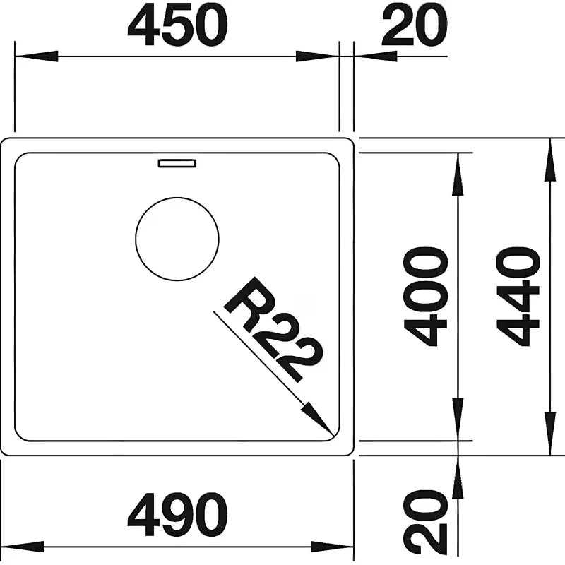 Stalowy nierdzewny zlewozmywak kuchenny zlewozmywak jednokomorowy Blanco Andano pod blat roboczy w wykończeniu jedwabisty połysk