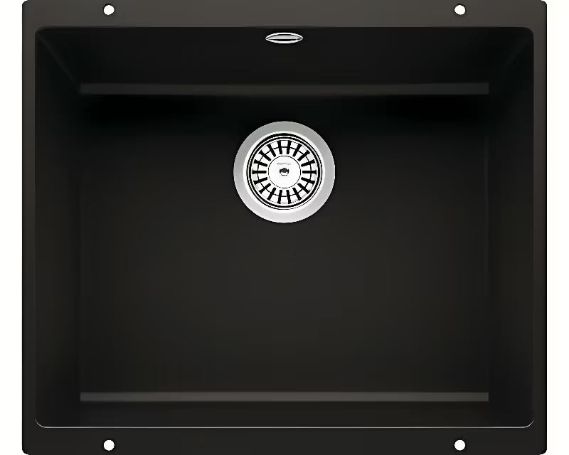 Czarny granitowy zlewozmywak kuchenny zlewozmywak jednokomorowy Blanco Rotan 500 U pro montaż dolny pod blat roboczy.
