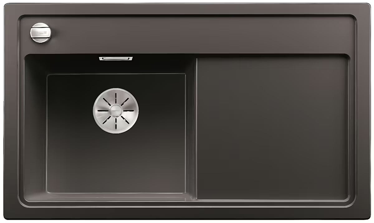 Granitowy zlewozmywak Blanco Zenar 45 S z ociekaczem w kolorze antracit, komora po lewej stronie.