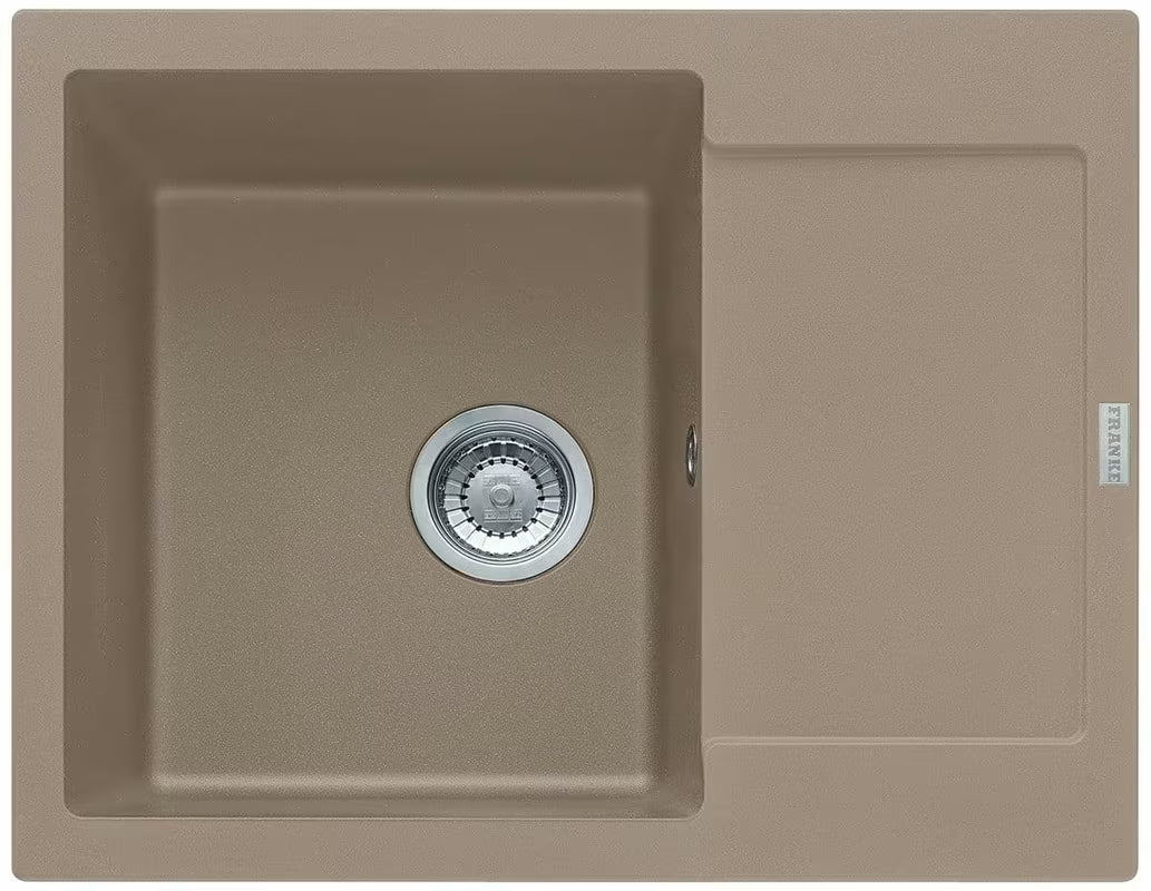 Granitowy zlewozmywak Franke Maris na blat roboczy z odwracalnym ociekaczem w kolorze kaszmir.