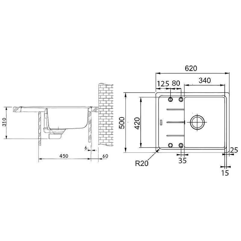 Biały zlewozmywak kuchenny zlewozmywak jednokomorowy Franke Oid 611-62 z Tectonite z ociekaczem odwracalnym pro montaż nablatowy .