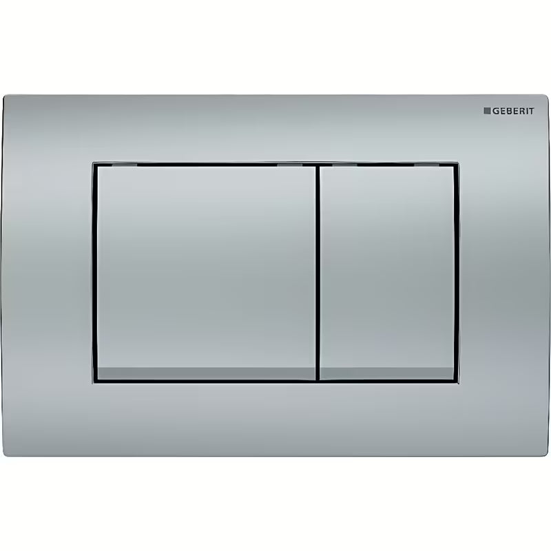 Przycisk spłukujący Geberit Delta30 w matowym chromie pro do spłukiwania dwudzielnego z uruchamianiem od przodu.