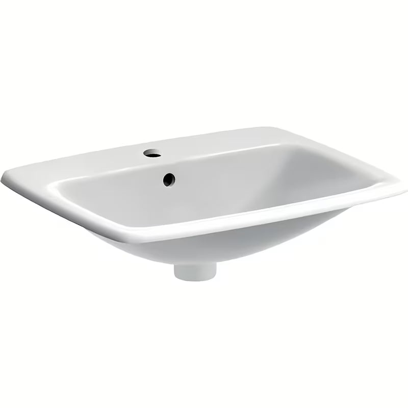 Biała ceramiczna umywalka wpuszczana w blat Geberit Selnova Square 55x45 cm z przelewem i otworem na baterię pro