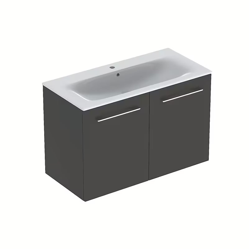 Geberit Selnova wisząca szafka z umywalką ceramiczną w kolorze antracytowym, dekor lawa, matowe wykończenie.