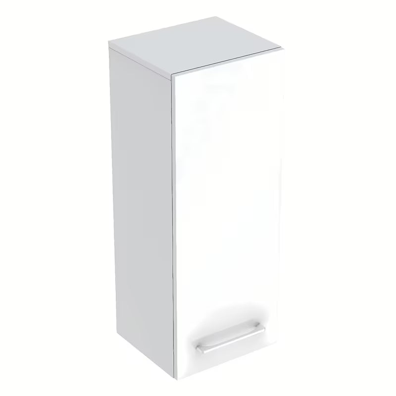 Biała wisząca szafka łazienkowa Geberit Selnova 33x29,7x85 cm z błyszczącą lakierowaną powierzchnią