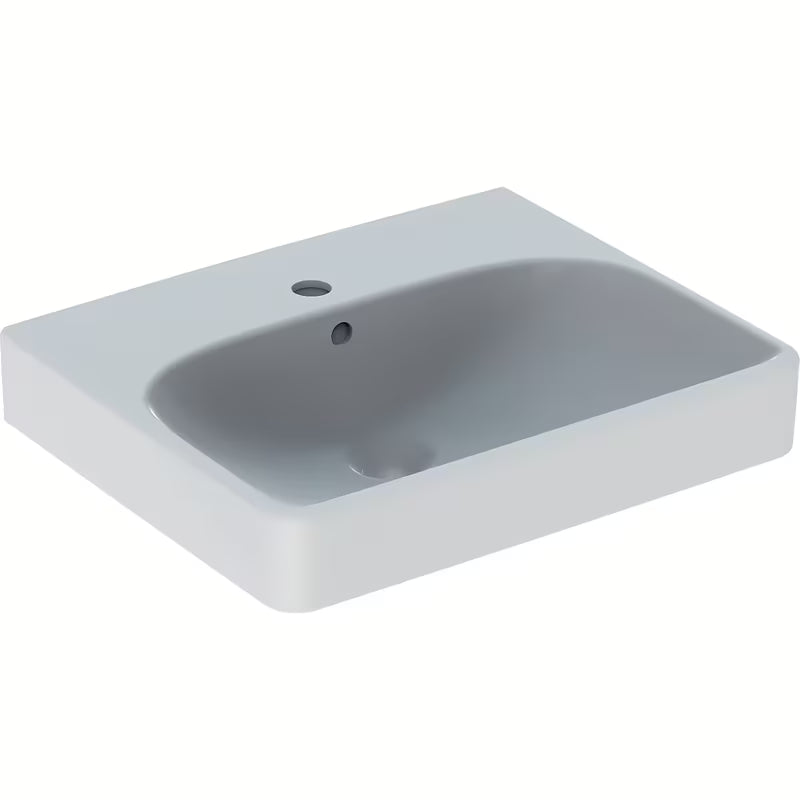 Geberit Smyle Square wiszące biała umywalka ceramiczna z przelewem i otworem pro baterię pośrodku