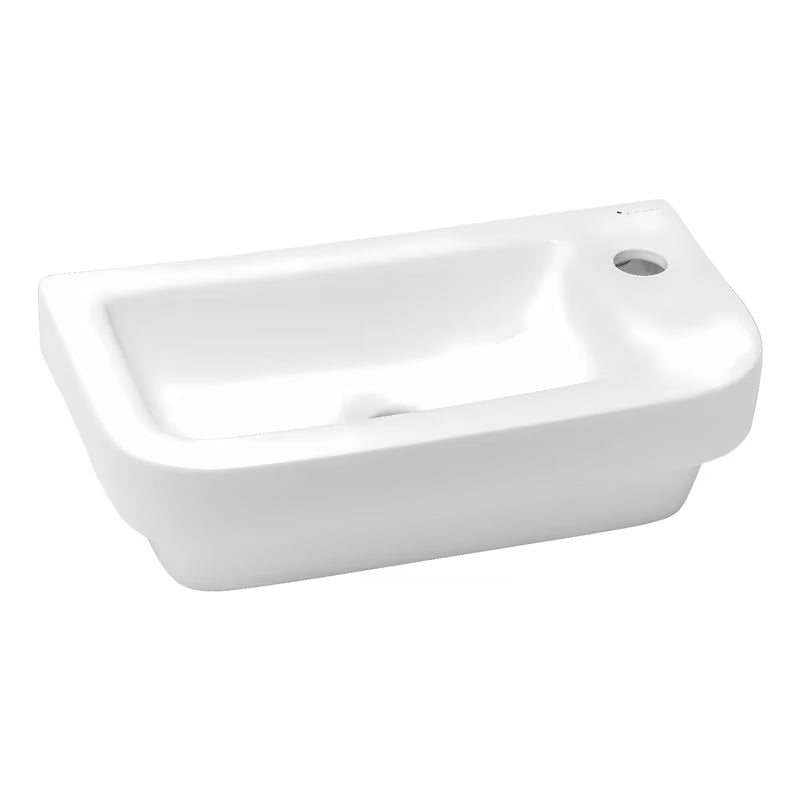 Biała ceramiczna mała umywalka Glacera Project 45x24 cm z otworem na baterię po prawej stronie