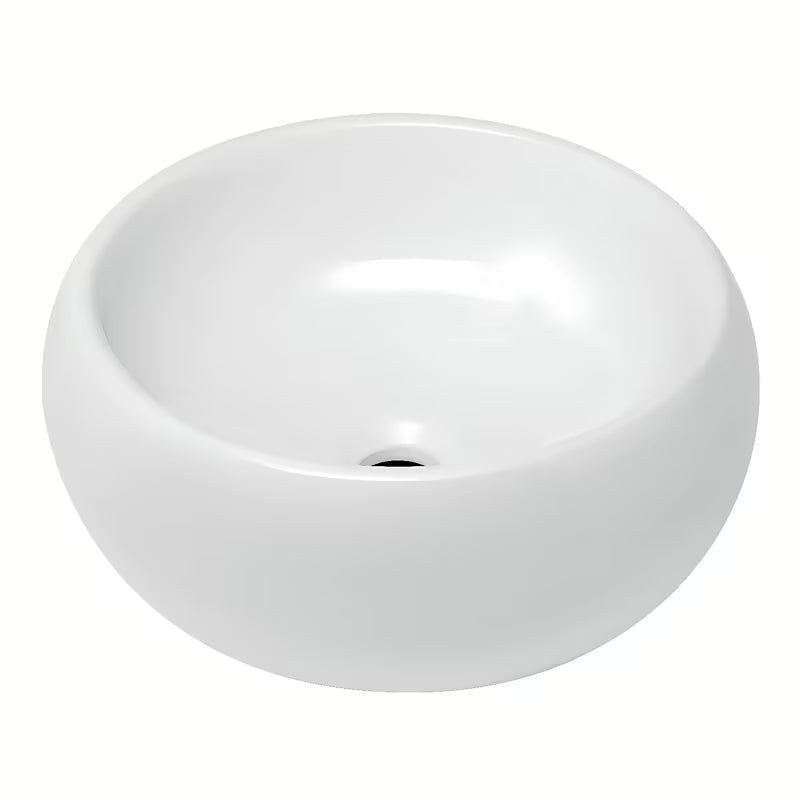 Okrągła biała ceramiczna umywalka nablatowa Glacera Vallone bez przelewu