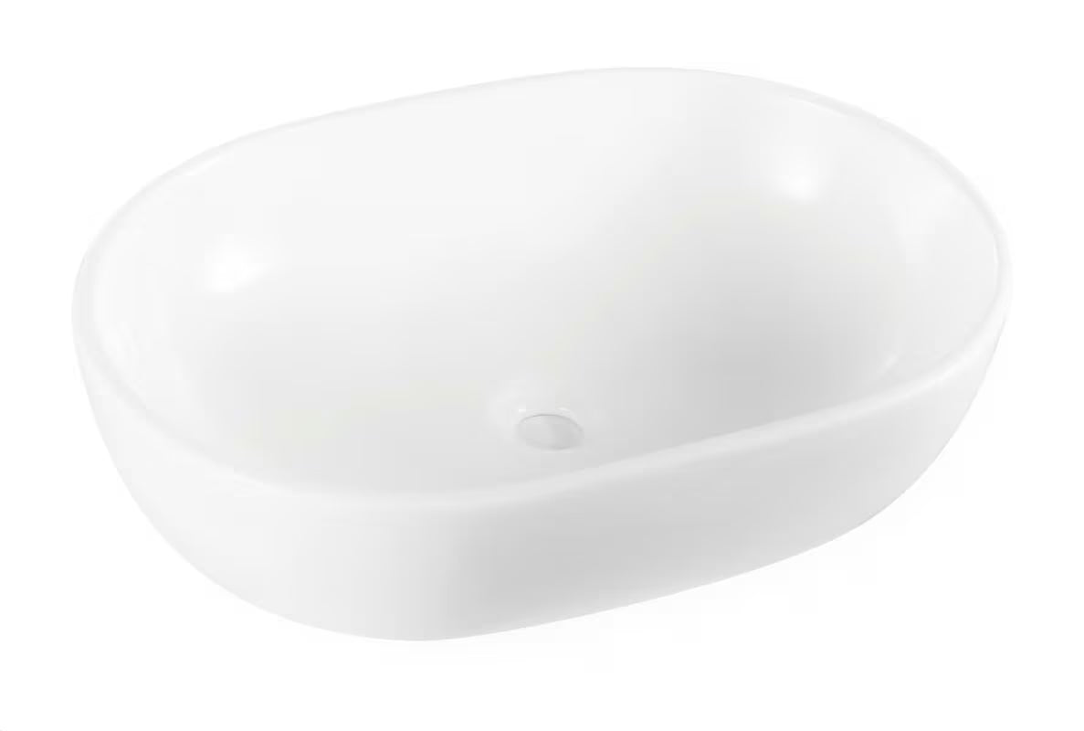 Biała ceramiczna umywalka nablatowa Glacera Vallone 59 x 41 cm bez przelewu.