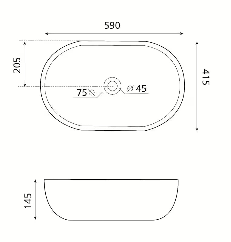 Biała ceramiczna umywalka nablatowa Glacera Vallone 59 x 41 cm bez przelewu.