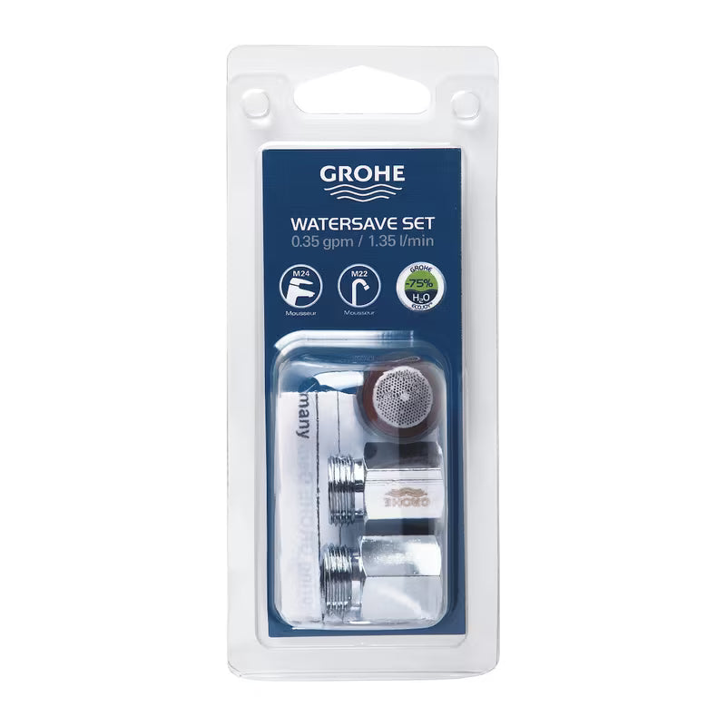 Zestaw oszczędnościowy Grohe z chromowanym perlatorem i regulatorem przepływu pro perlatory M22/24