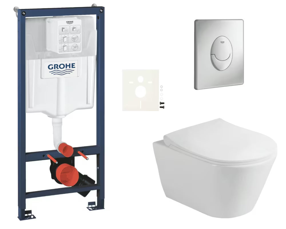 Zestaw WC podtynkowy Glacera Ava z systemem podtynkowym Grohe Rapid SL, przyciskiem Skate Air i deską soft Close