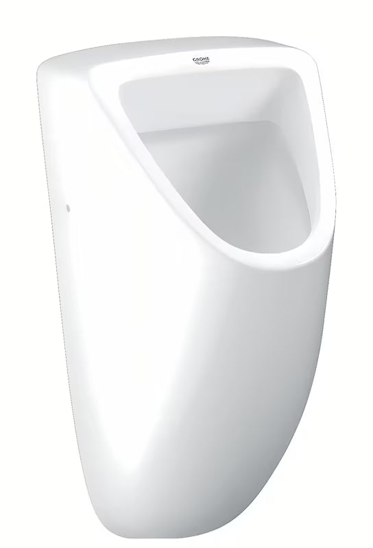 Biały pisuar Grohe Bau Ceramic o minimalistycznym wzornictwie i gładkiej, szkliwionej ceramice Alpine White.