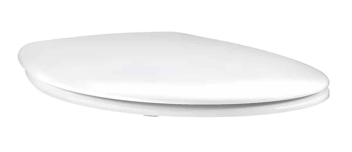 Białe DESKA sedesowa Grohe Bau Ceramic z pokrywą, soft Close opadaniem i szybkim wypinaniem pro łatwego czyszczenia.