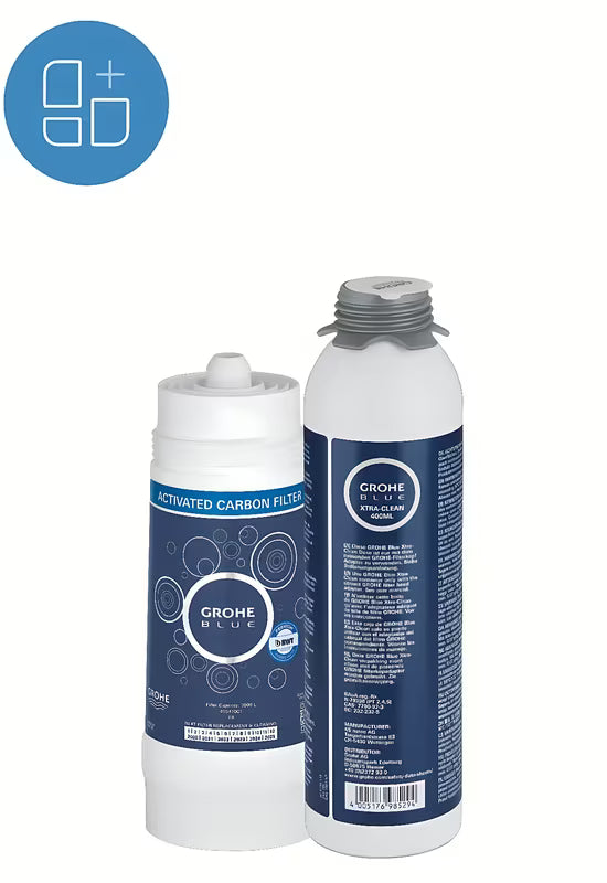 Aktywny węglowy filtr Grohe Blue pro systemy Grohe Blue do obszarów z miękką wodą poniżej 9° dKH.
