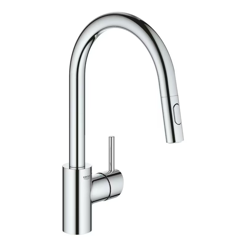 Chromowana bateria zlewozmywakowa Grohe Concetto New z wysoką obrotową wylewką i wyciąganą wylewką prysznicową