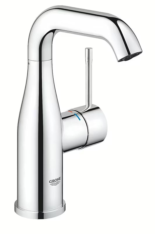 Chromowana jednouchwytowa bateria umywalkowa Grohe Essence z obrotową wylewką i korkiem push-open