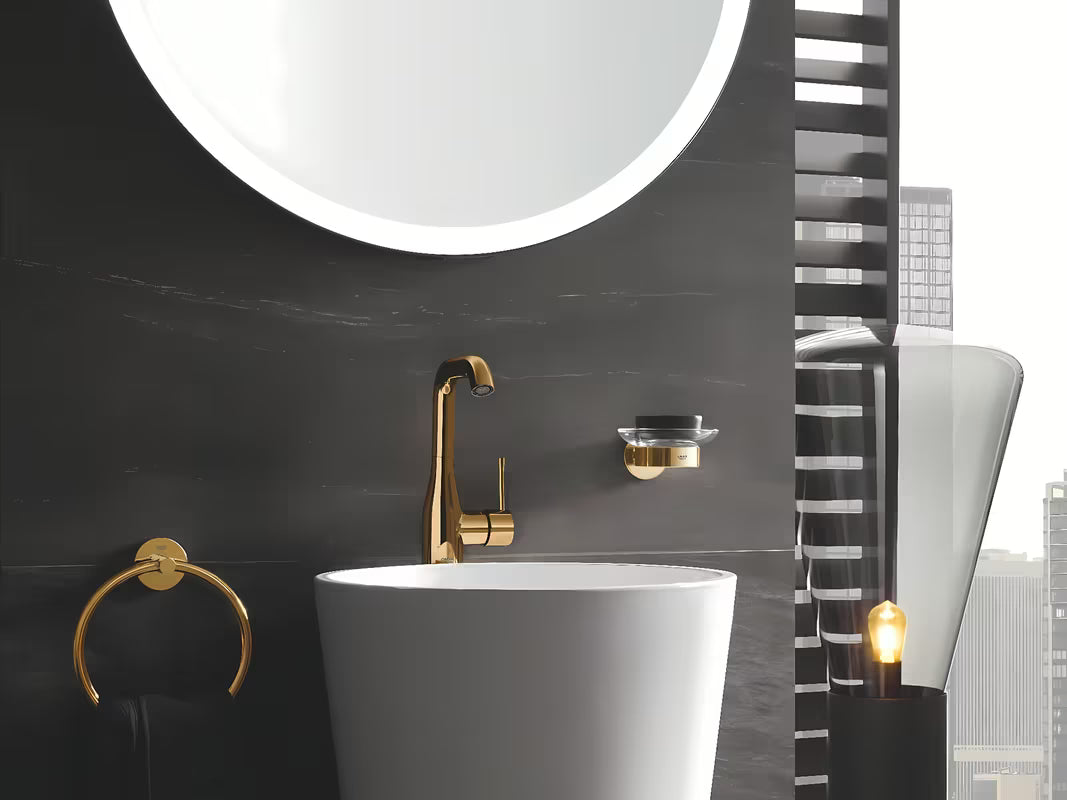 Grohe Essence jednouchwytowa stojąca bateria umywalkowa z odpływem w wykończeniu cool sunrise