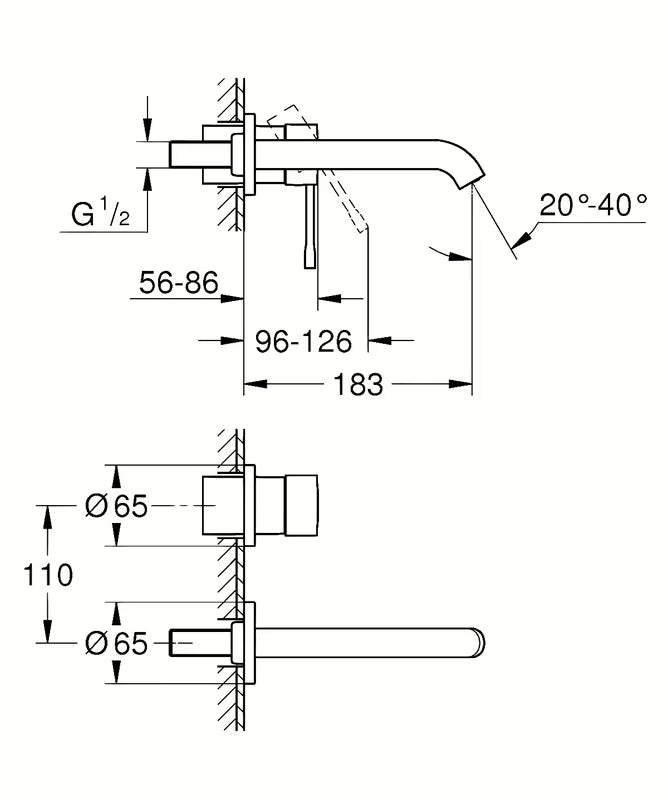 Podtynkowa ścienna bateria umywalkowa Grohe Essence New w wykończeniu Hard Graphite