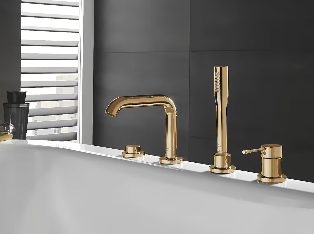 Bateria wannowa Grohe Essence New z zestawem prysznicowym ręcznym w wykończeniu Cool Sunrise