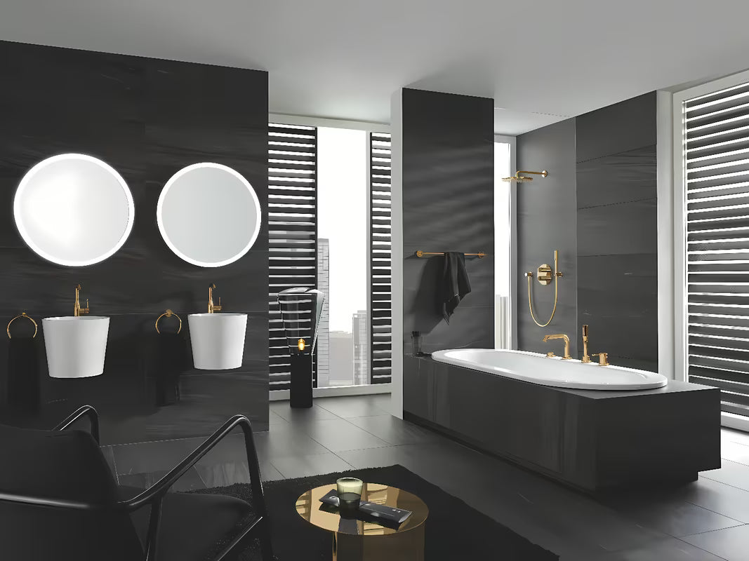 Bateria wannowa Grohe Essence New z zestawem prysznicowym ręcznym w wykończeniu Cool Sunrise
