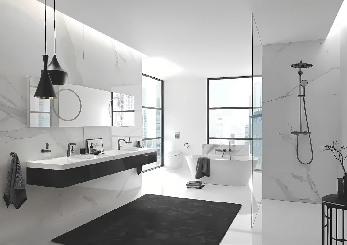 Umywalkowa bateria jednouchwytowa Grohe Essence New z odpływem w wykończeniu brushed hard graphite.