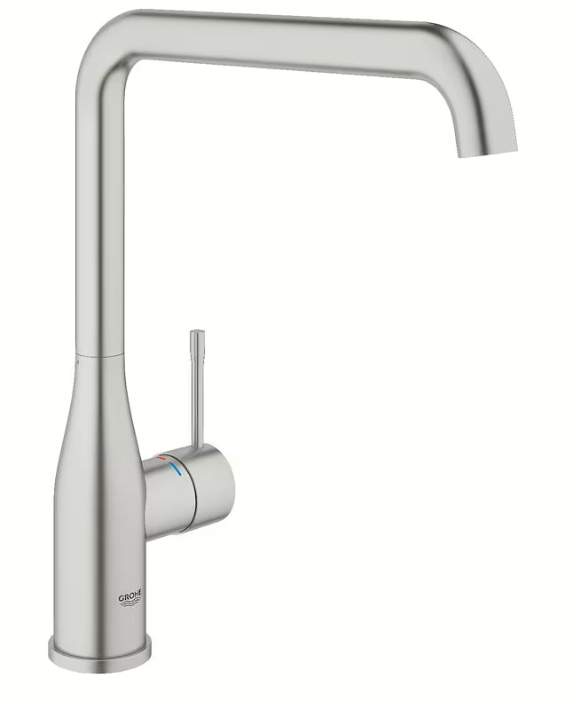 Bateria kuchenna zlewozmywakowa Grohe Essence New z wysoką obrotową wylewką w wykończeniu supersteel.