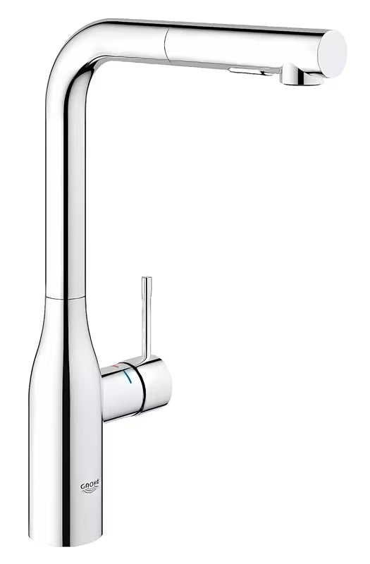 Chromowana bateria zlewozmywakowa Grohe Essence New z wysoką obrotową wylewką i wyciąganą wylewką prysznicową