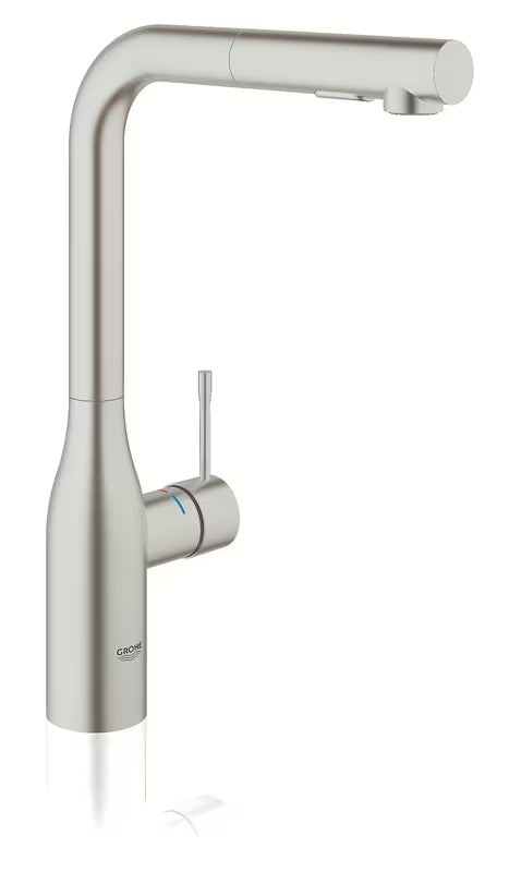 Grohe Essence New bateria zlewozmywakowa z wysoką obrotową wylewką i wyciąganą wylewką w wykończeniu supersteel.