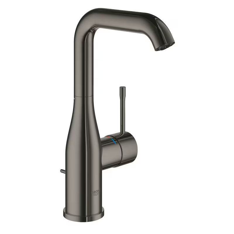 Wysoka jednouchwytowa bateria umywalkowa Grohe Essence New w wykończeniu Hard Graphite z obrotową wylewką