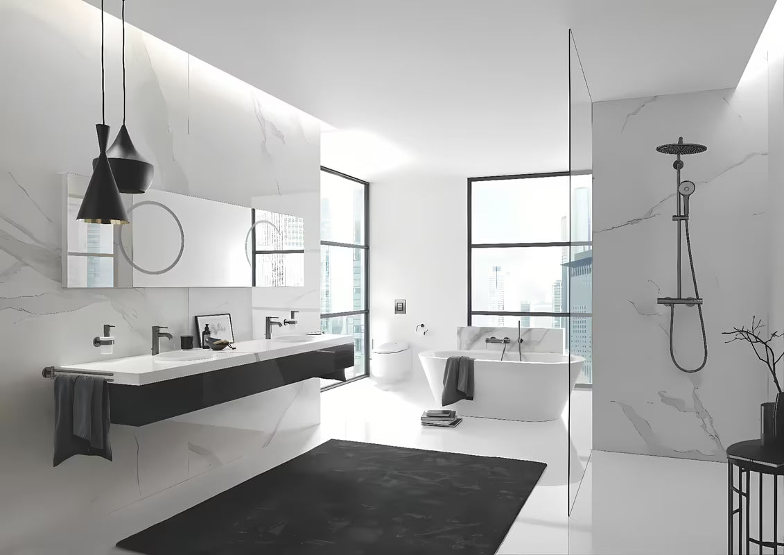 Ścienna jednouchwytowa bateria prysznicowa Grohe Essence New w wykończeniu brushed hard graphite.