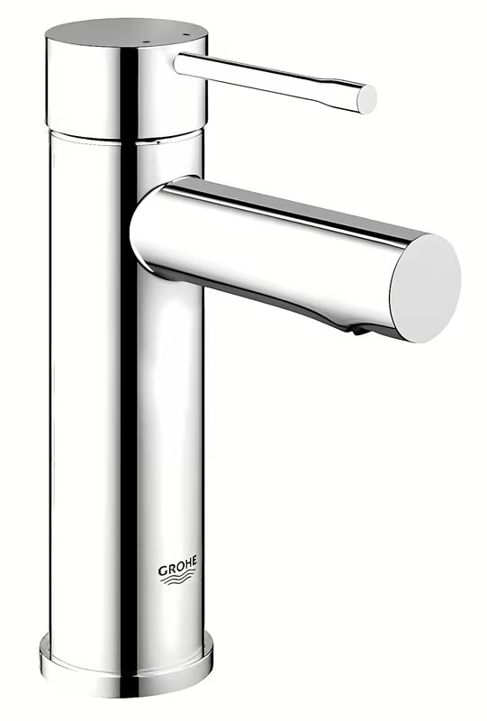 Chromowana bateria umywalkowa Grohe Essence New z uchwytem dźwigniowym i gładkim korpusem