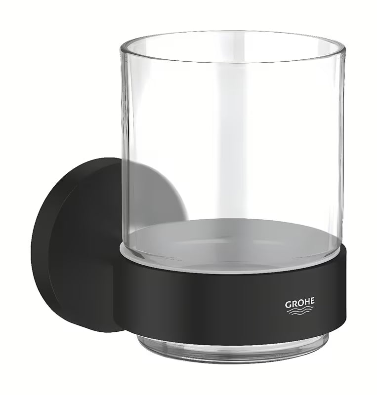 Matowoczarny uchwyt szklanki Grohe Essentials szklanka w komplecie pro łazienki