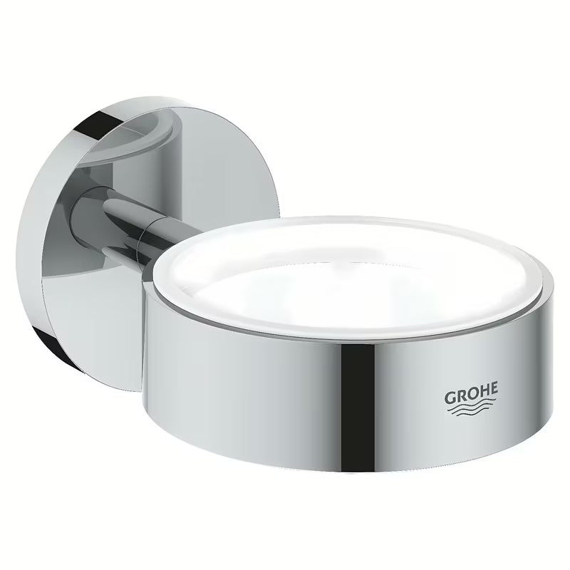 Chromowany uchwyt Grohe Essentials z ukrytym mocowaniem pro na szklankę, mydelniczkę lub dozownik.