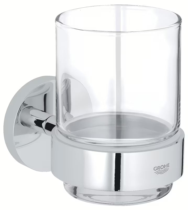 Chromowany uchwyt szklanki Grohe Essentials szklanka w komplecie z ukrytym mocowaniem