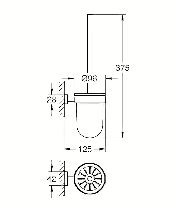 Ścienna SZCZOTKA do Wc Grohe Essentials Cube w chromie, ze szklanym pojemnikiem i ukrytym mocowaniem