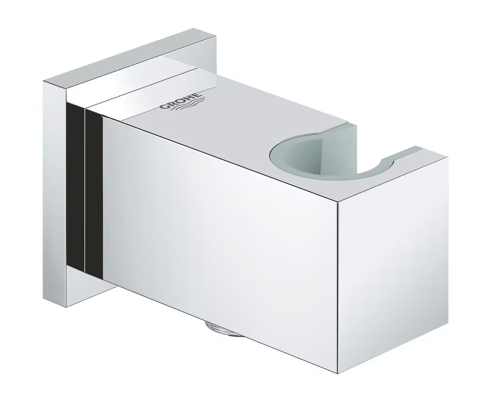 Chromowany przyłącze kątowe Grohe Euphoria Cube z uchwytem prysznicowym o kwadratowym designie