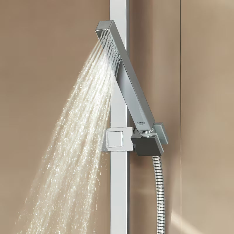 Zestaw prysznicowy Grohe Euphoria Cube w wykończeniu chrom z słuchawką prysznicową, drążkiem i wężem
