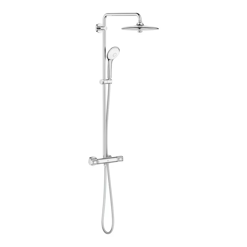 Chromowany system prysznicowy Grohe Euphoria System z baterią termostatyczną, z deszczownicą i słuchawką prysznicową