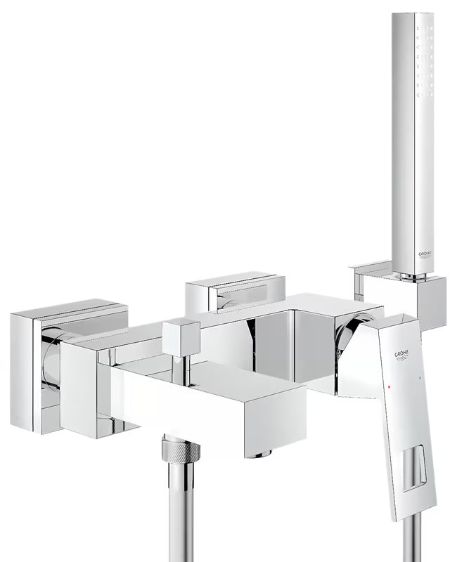 Grohe Eurocube bateria wannowa w chromie z zestawem prysznicowym i przełącznikiem pro prysznic i napełnianie wanny