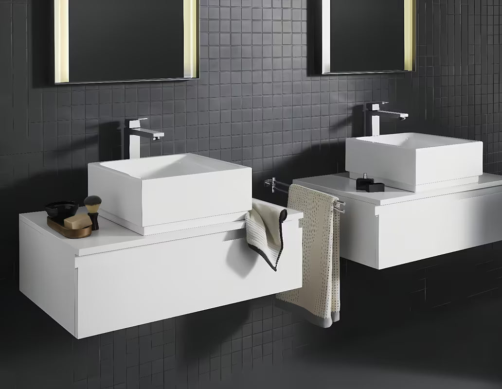 Grohe Eurocube wysoka bateria umywalkowa w wykończeniu chrom pro umywalka nablatowa