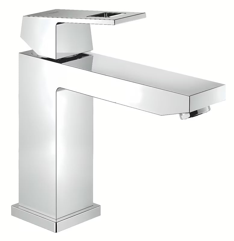 Chromowana jednouchwytowa bateria umywalkowa Grohe Eurocube o kwadratowym wzornictwie i z technologią Grohe EcoJoy