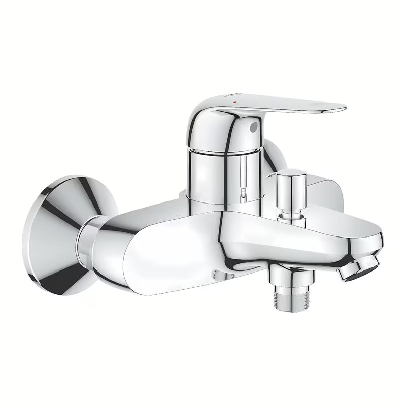 Chromowana ścienna bateria wannowa Grohe Euroeco z dźwignią i przełącznikiem wanna/prysznic